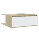 vidaXL Salongbord hvit og sonoma eik 80x80x31 cm sponplate