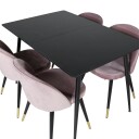 Silar Spisegruppe Forlengningsbar 120 cm Rektangulær med 4 Velvet Stoler - Sort