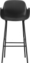 Normann Copenhagen Form Barkrakk med Ryggstøtte og Armlener H75 cm Sort/ Sort Stål
