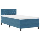  Box Spring Seng med Madrass & LED Mørk Blå 100x200 cm Fløyel