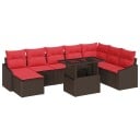 vidaXL Sofa sett 9 stk. Brun og rød polyrotting