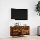  Vegghengt TV-benk med LED røkt eik 80x31x35 cm 852359