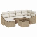  7-delt hagesofa sett med puter i brunt poly rattan
