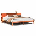  Seng med bokhylle uten madrass voksbrun 200x200 cm heltre furu 8721158603456