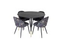Venture Home Dipp Spisegruppe 115 cm Rund med 4 Velvet Stoler Sort/Guld