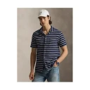 Polo Ralph Lauren Striped Cotton Blend Camp Shirt   Navy   XL