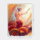 Lerretsbilde 70x100 cm Elegant danser i en rød kjole som fanger bevegelsen og følelsen av dans Rød / Oransje / Beige