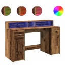  Skrivebord med LED-lys gammelt tre 140x55x91 cm konstruert tre