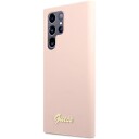 Guess S23 Ultra Hardcase Silikon Etui Rosa med Metall Logo