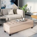 Beige polstret oppbevaringsbenk i linlook