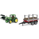 Bruder John Deere 6920 traktor med frontlaster og tømmerhenger