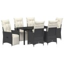  7 Deler Hage Spisebord Sett Med Puter Svart Poly Rattan