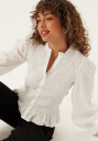 Bubbleroom V-Neck Cotton Smock Blouse White L