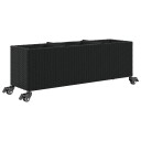 Plantekasse med hjul og 3 potter svart 107x32x38 cm polyrotting