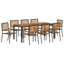  hage spisegruppe med 9 deler Sort Poly Rattan Akasia