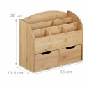 Bambus Desk Organizer 2 Skuffer Bord Oppbevaringsholder Kontor Desk Butler