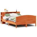  Seng med bokhylle uten madrass voksbrun 140x200 cm heltre furu 8721158618542