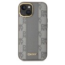 DKNY MagSafe iPhone 15-etui i skinn med rutete ensfarget mønster - Beige
