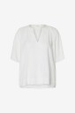 Selected Women Bluse slfViva 2/4 V neck Linen Blend Top Hvit
