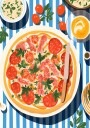 Italian Pizza Tomato Parsley Topping Striped Table Plakat Plakat / 100x150cm