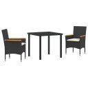 3-delt Hagedining Sett med Puter Svart Polyrotting