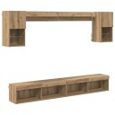  TV veggenheter med LED med LED 6 pcs Artisan Eik Konstruert tre