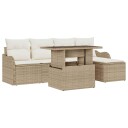  6 Delt Hage Sofa Sette med Puter Beige Poly Rattan