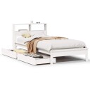  Seng med bokhylle uten madrass hvit 90x200 cm heltre furu 8721158409942