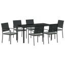  7 Dels Hage Spisebordsett med Puter Svart Poly Rattan