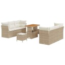  9-delt hagesofa-sett med beige puter i poly rattan