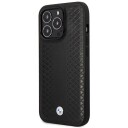 BMW Mobildeksel i Skinn for iPhone 14 Pro Max 6,7" med Magsafe Diamantmønster Svart