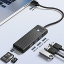 Orico PAPW3AT-U3 USB-hub med 4 Porter 3x USB-A 3.0 og microSD/SD-kortleser 1m Svart