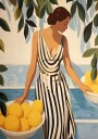 Lemon Lady Striped Dress Coastal Glamour Plakat Plakat / 40x50cm