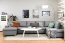 Crazy 5 seters Høyrevendt U formet X Large Sofa med Divan og Sjeselong i Stoff   Grå