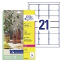 Avery Crystal Clear Labels  -20Oc Til +80Oc  Clear 63,5 X 38,1 modell L7782-25