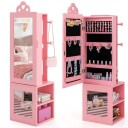 Cwy 3 i 1 speilskap med full lengde speil & Klesstativ barnesmykkeskap rosa