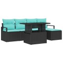vidaXL Hagesofa Set 6 stk. Svart og Blå polyrotting
