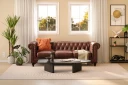 Chesterfield Lyx 3 seter Dyp sofa kunstskinn   Mørk brun PU