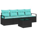 vidaXL Sofa sett 5 pcs Svart og turkis polyrotting