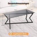 Rektangulært glass salongbord med geometrisk metallramme