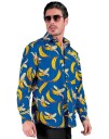 Blå UV Glow Kostymeskjorte med Bananmotiv til Herre