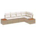 5 Delt Hage Sofa Sett med Puter Beige Poly Rattan Akacia