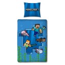 Licens Minecraft sengetøy - 150x210 cm - Steve og Alex - 2 i 1 design - 100 % bomull