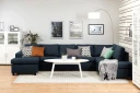 Crazy 5 seters Høyrevendt U formet X Large Sofa med Divan og Sjeselong i Stoff   Blå