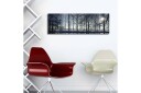 Lerretsbilde med LED belysning 30x90 cm Vinterlandskap med snødekte trær og en svak solstråle Blå / Hvit / Grå