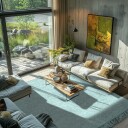 Ryetepper   Alba Natural Cotton Shaggy turkis Størrelse: 200 x 290 cm