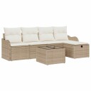  6-delt hagesofa-sett med beige puter i poly rattan
