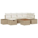  7-delt Hagesofa Set med Puter Beige Poly Rottin