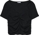 Mango Teen Draped Cotton T Shirt   BLACK   M