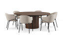Bark Kopparbo Rundt Spisebord 180 cm med 6 Filip Spisestoler   Valnøtt / Taupe Bouclé
